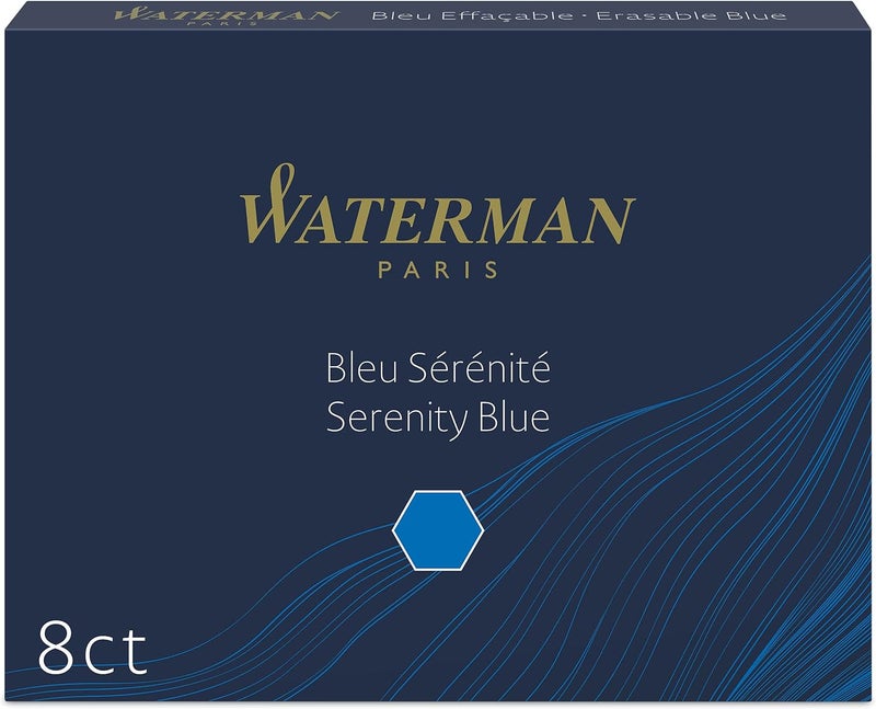 Waterman Serenity Blue Fountain Pen Ink Cartridges - 8 Count - Image 1